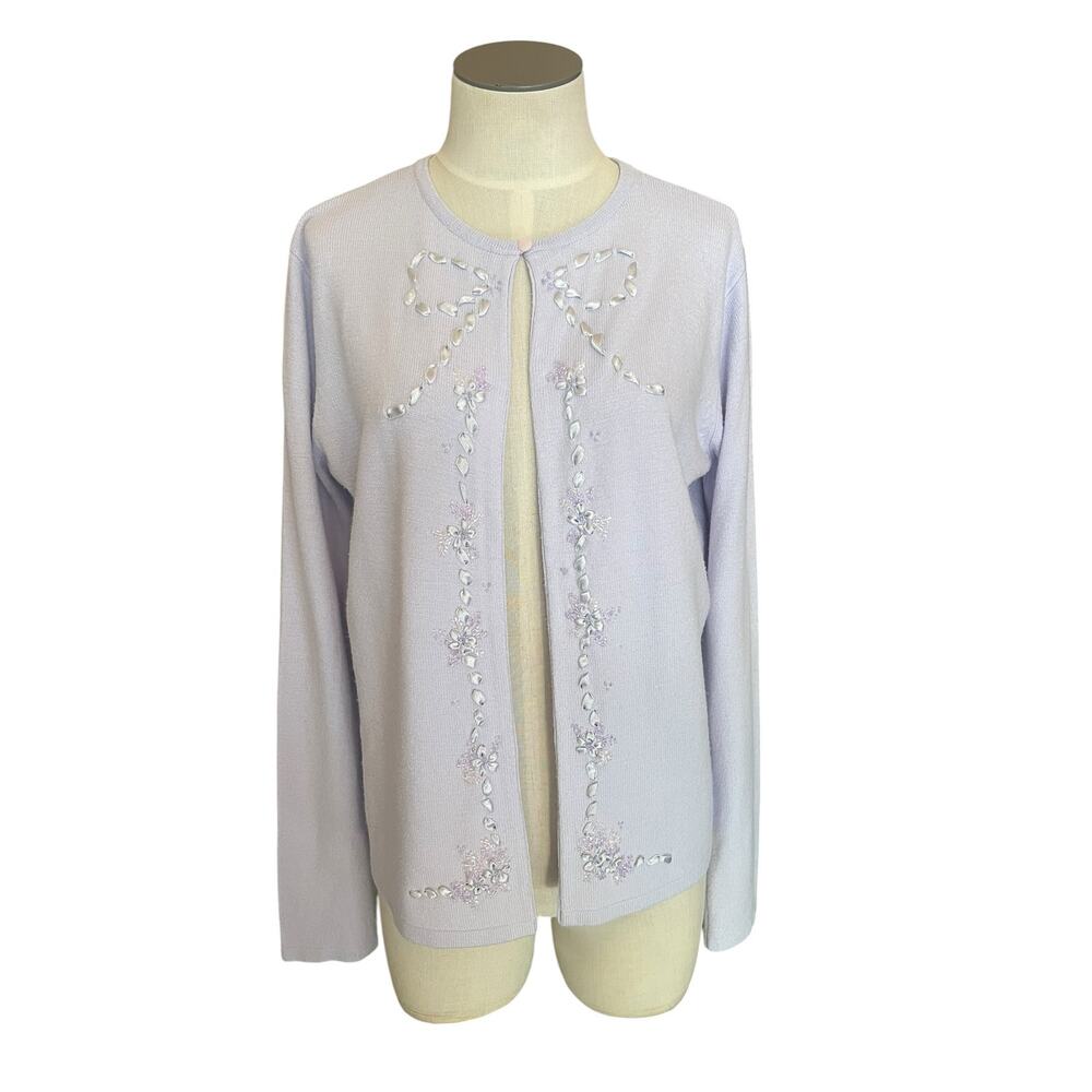 Vintage Y2K Cottagecore Coquette Emma James Bow Sequin Floral Soft Cardigan Sz S